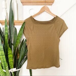 free people olive green short sleeves knit blouse